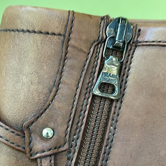 Vintage tan/silver Prada distressed leather booties - Picture 13 of 16